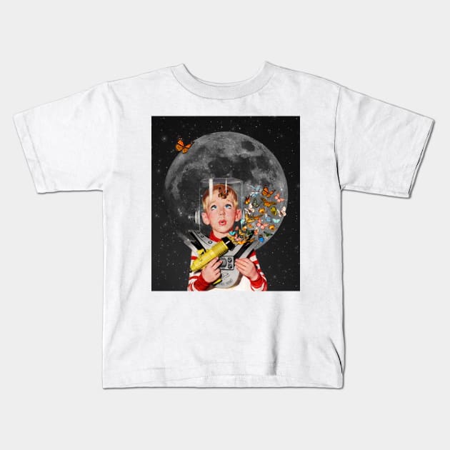 Butterfly boy Kids T-Shirt by CollageSoul